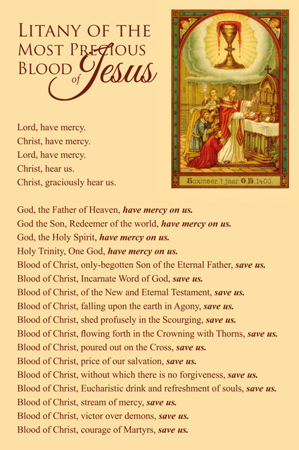 Litany of the Most Precious Blood of Jesus Prayer Card